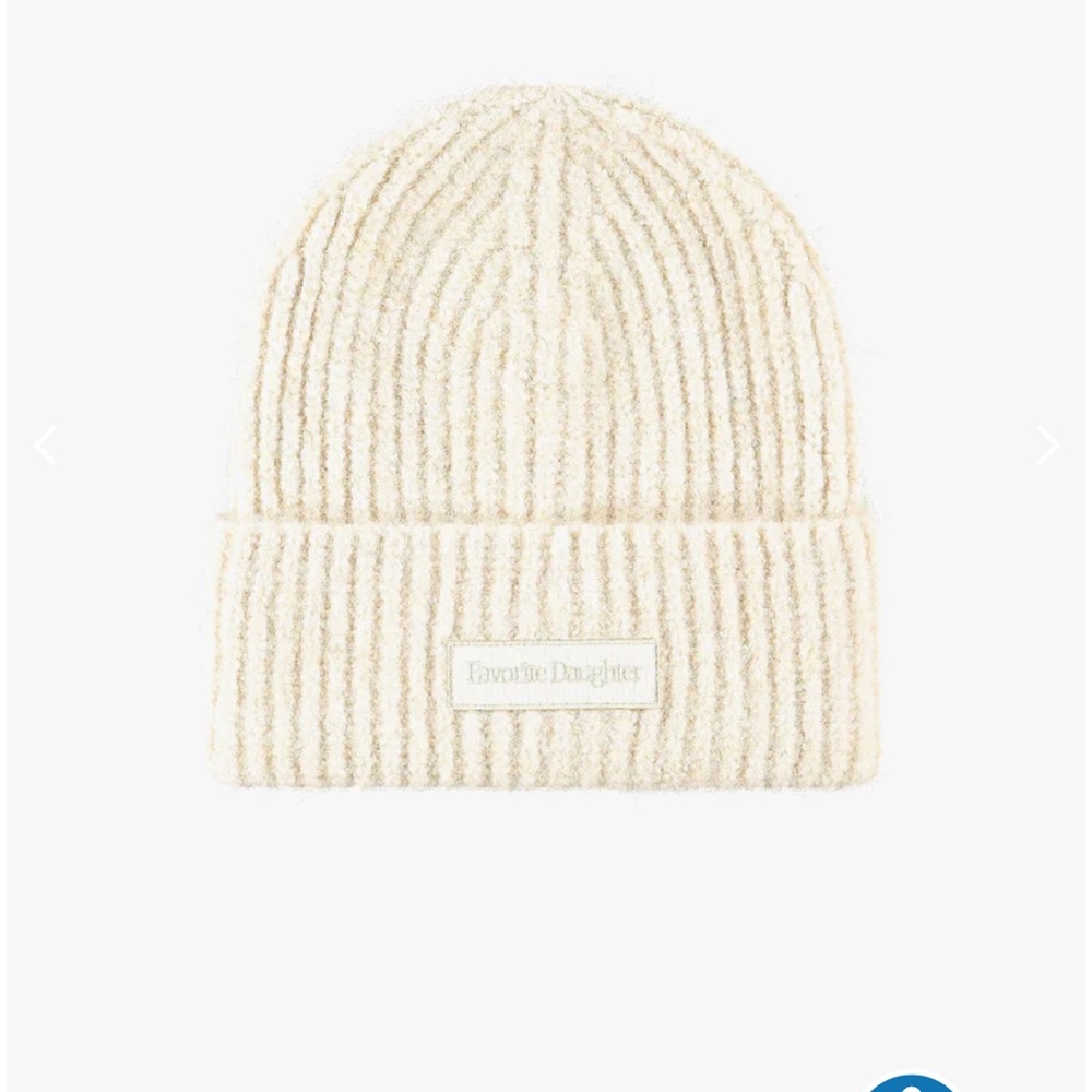 NWT Favorite Daughter Logo Patch Rib Beanie in Ivory